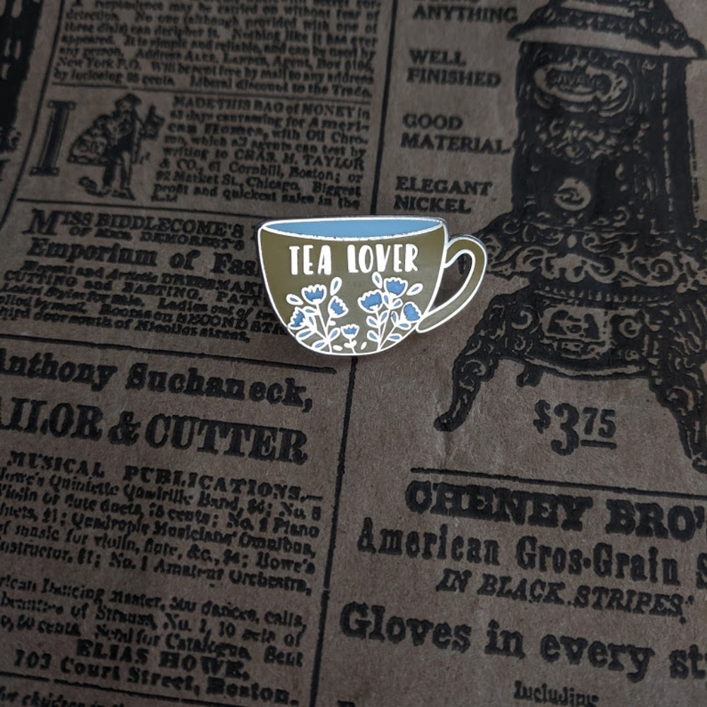 Tea Lover Flowers Tea Cup enamel lapel pin brooch - Picture 7 of 8